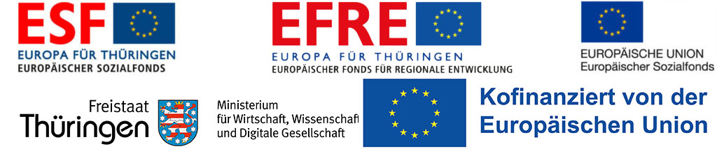 ESF, EFRE, Europäische Union, Freistaat Thüringen - Förderlogos